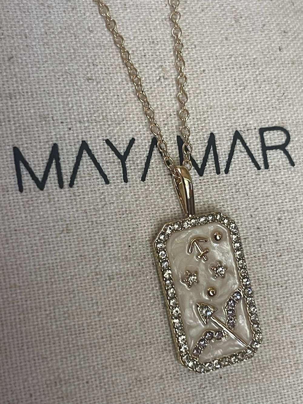 Sagittarius Zodiac Pendant Necklace w/ Pearlescent & Crystal Accent 24k gold pl